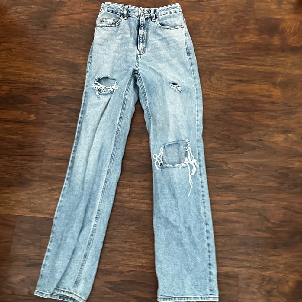 PacSun High Rise Blue Jeans with Distressed Details